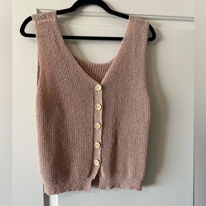 Tan Light Brown Knit Sweater Vest With Wood Buttons Size XL